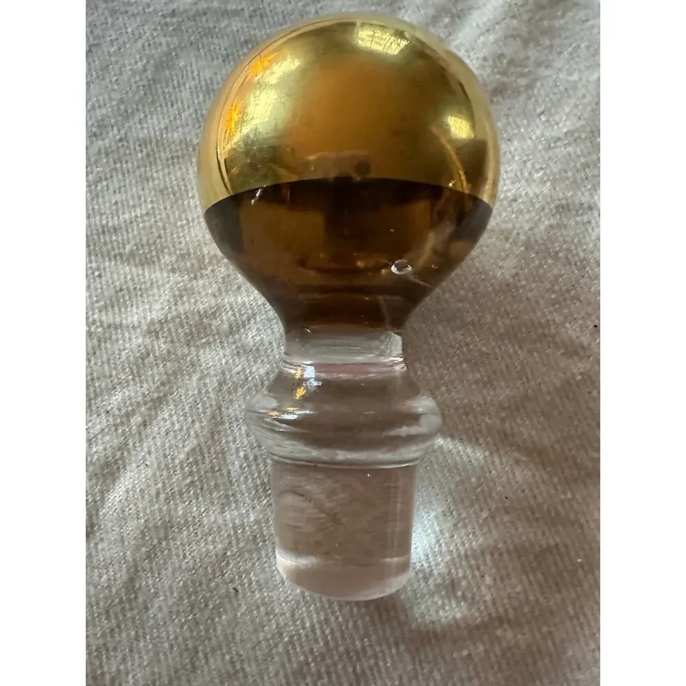 Vintage Ball Art Glass Decanter Stopper gold plated Mid-Century Modern